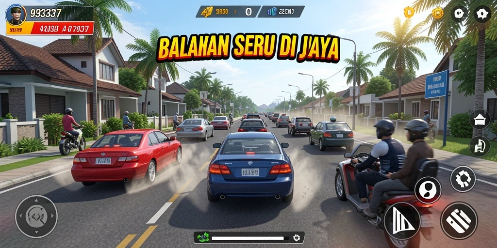 Tampilan gameplay seru di balapan lintasan urban.