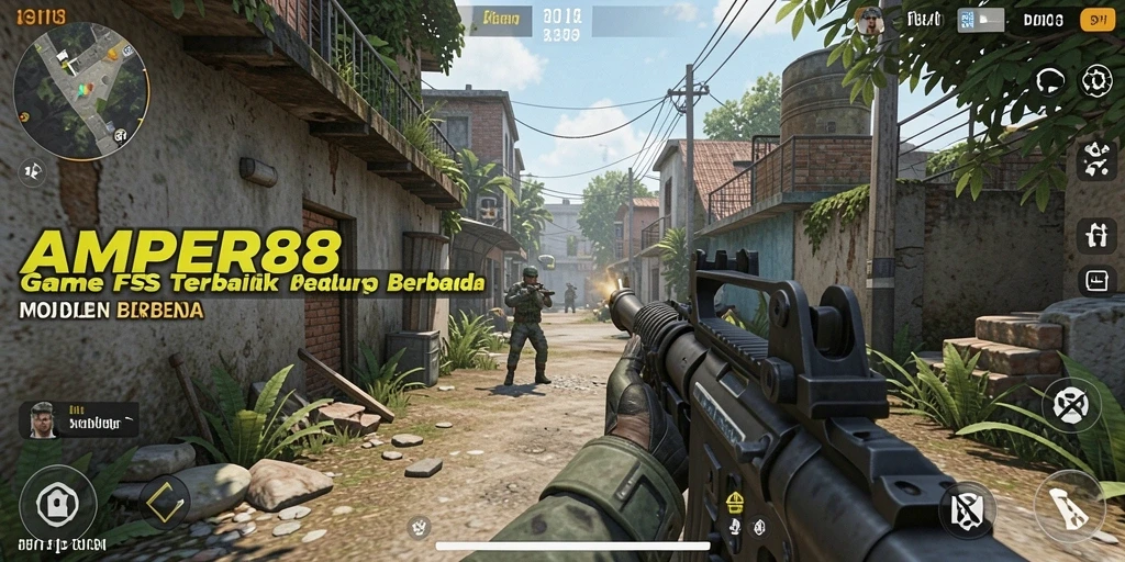 Gameplay mendebarkan di AMPER88 dengan aksi FPS intens.