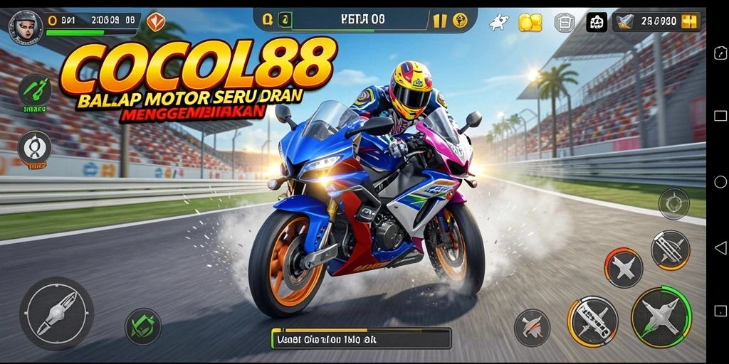 Screenshot COCOL88 menampilkan aksi balapan motor yang mendebarkan.