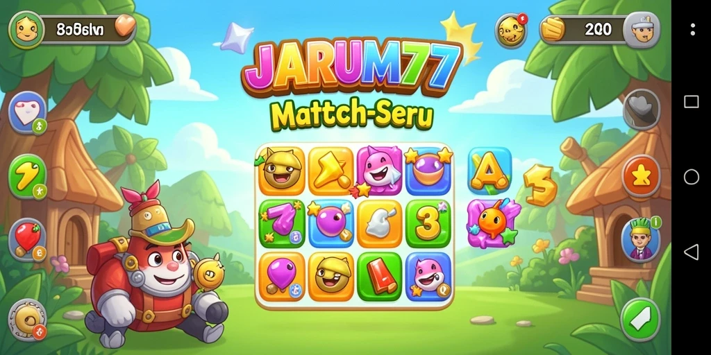 Tampilan gameplay <strong>JARUM77</strong> dengan objek berwarna-warni dan tantangan seru.