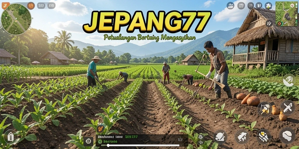 Tampilan gameplay JEPANG77 dengan suasana pertanian yang indah.