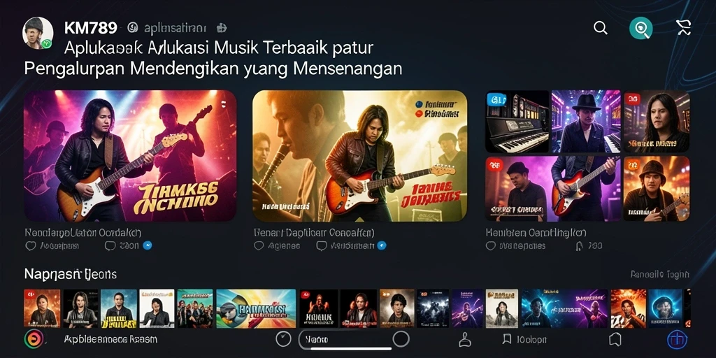 Screenshot KM789 menampilkan antarmuka aplikasi dengan pilihan musik yang atraktif.