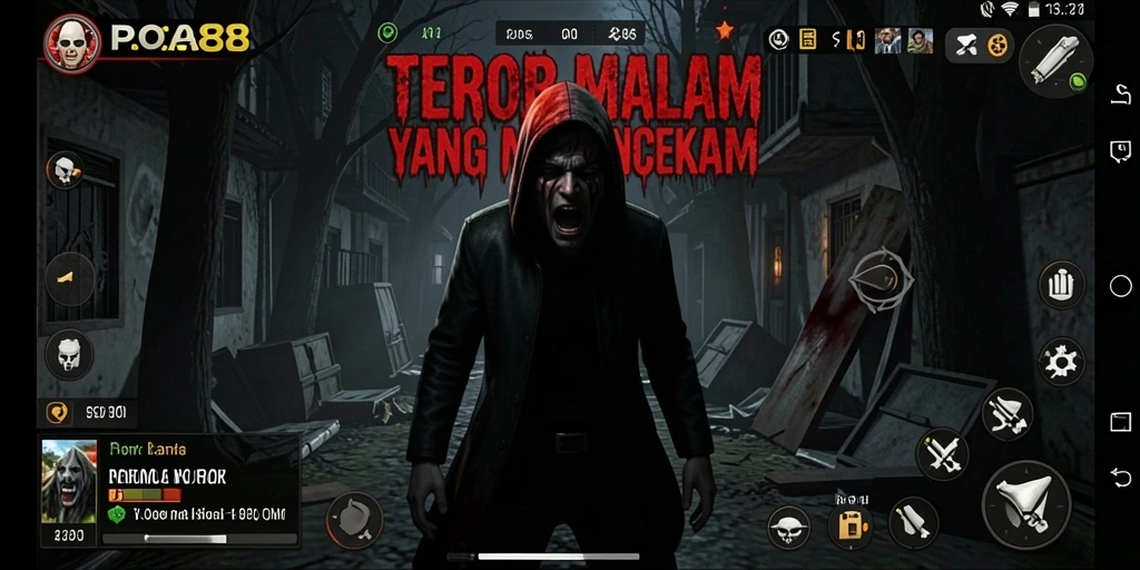 Screenshot menunjukkan gameplay menakutkan dari POA88 di lingkungan gelap.