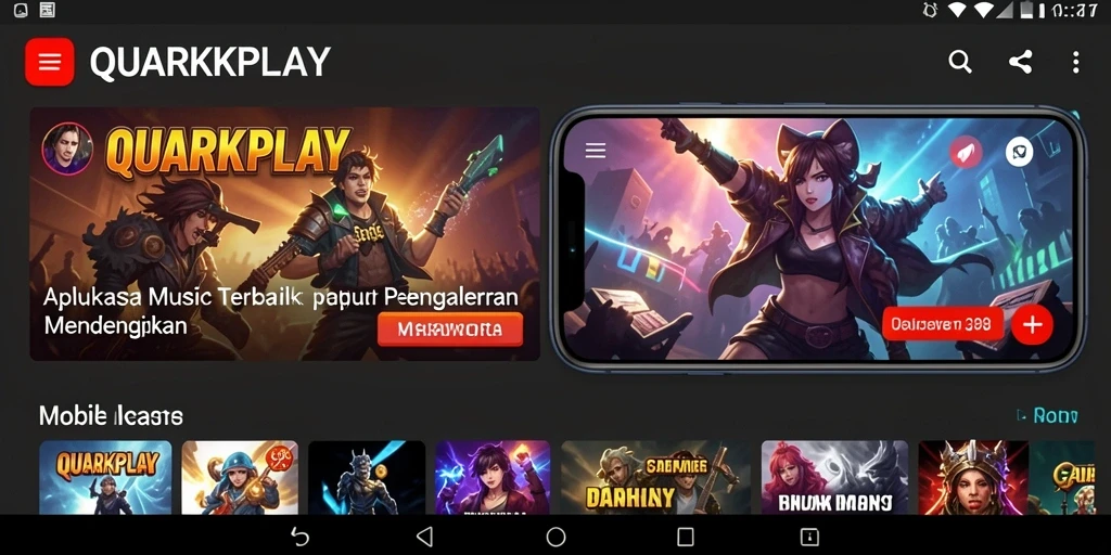 Screenshot gameplay QUARKPLAY menampilkan antarmuka aplikasi musik yang menarik.