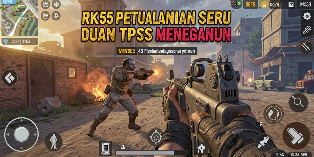 Tampilan gameplay seru di RK55 dengan aksi tembak-menembak yang mendebarkan.