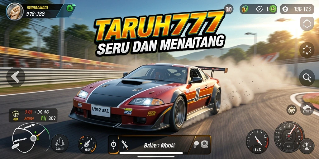 Tangkapan layar gameplay TARUH777 dengan mobil balap yang melaju kencang.